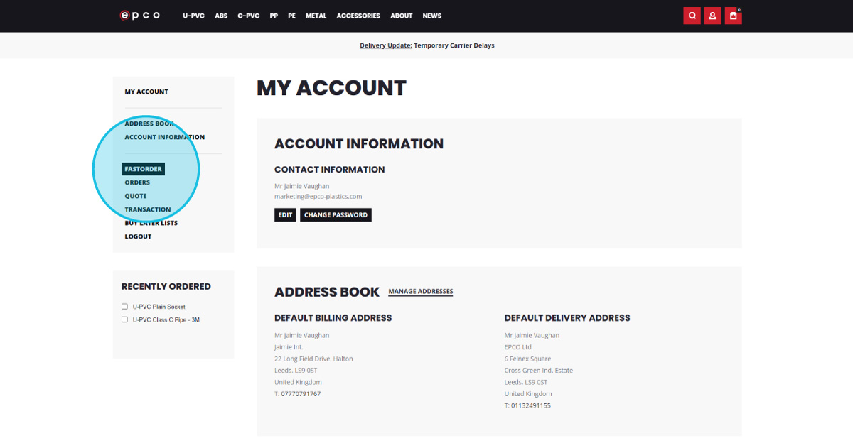 epco website homescreen