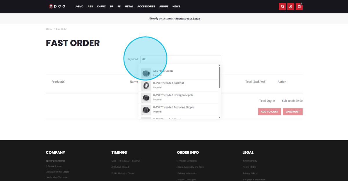 epco website homescreen