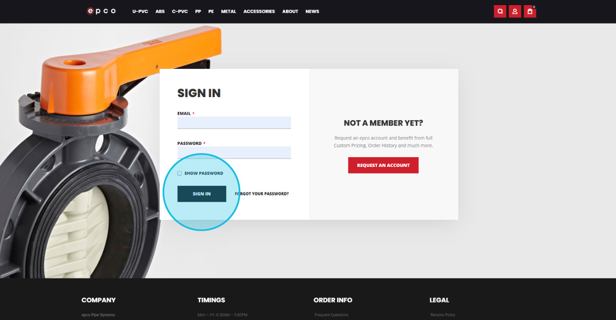 epco website homescreen